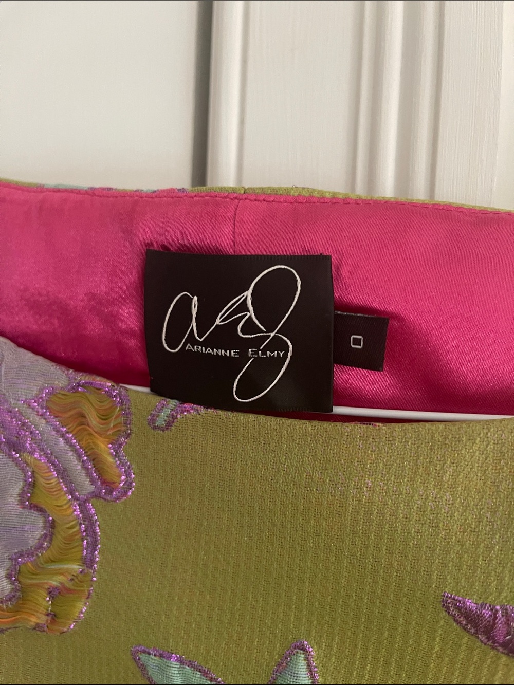 Arianne Elmy maxi Dress green w pink lining and Multicolor Floral Jacquard new - Picture 4 of 7